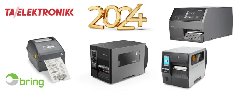 Anbefalte etikettskrivere 2024, Zebra ZD421d, Honeywell PD45S, Honeywell PX45 og Zebra ZT411.